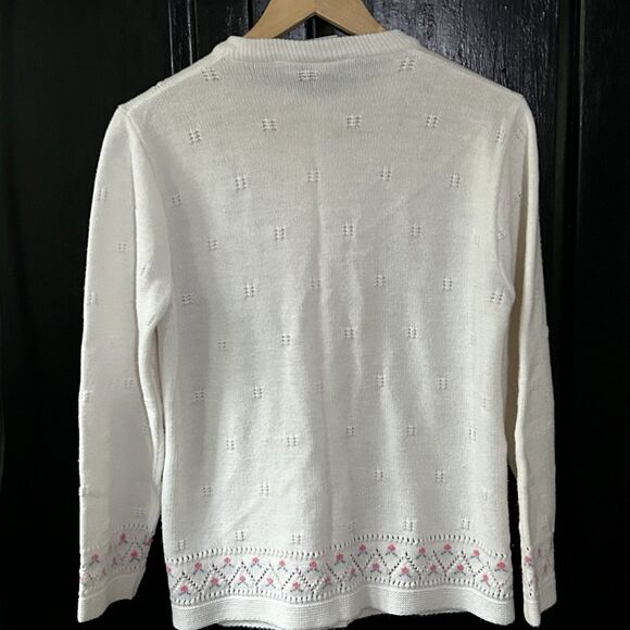Vintage Billie Jo Cardigan Sweater Size Medium Large?? White Pink Floral Cottage - Picture 7 of 8